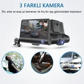 Full HD 1080P Üçlü Araç Kamerası  Ön  İç  Arka Kamera G-Sensör Geniş Açılı Görüş - 3