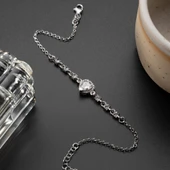 925 Ayar Gümüş Kalpli Sıra Taş Gümüş Bileklik thumbnail 6