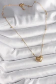 pilelistore 316L Çelik Gold Renk Topçuk Detaylı Zincir Kalp Model Kadın Kolye - TJ-BKO9772 - 2