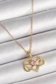 pilelistore 316L Çelik Gold Renk Zincir Zirkon Taşlı Sonsuzluk Kalp Model Kadın Kolye - TJ-BKO9865 - 1