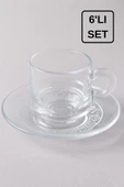 12 Parça 6 Kişilik Cam Kahve Fincan Seti , Modern Hediyelik Fincan Takımı Motifli thumbnail 3