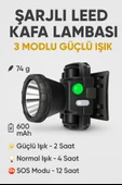 Şarj Edilebilir,600MAH , Güçlü Kafa Lambası, 46 mm Reflektör, 3 Modlu El Feneri - 1