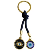 Lacivert Örgü İpli Çift Nazar Boncuklu Anahtarlık - 1