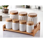 7'li Bambu Kapak Standlı Baharat Seti thumbnail 1