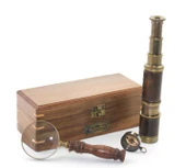 Ahşap Kutu Pirinç Pusula, Dürbün, Büyüteç, Seti Model 2 - 1