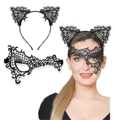 Siyah Dantel Maske ve Kulak Taç Seti No 13 thumbnail 1