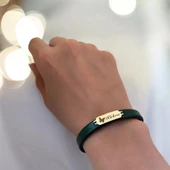 14 Ayar Altın Plakalı İsme Özel Doğal Yeşil Derili Kelebek Figürlü Hediye Bileklik-650 thumbnail 2