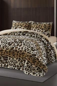 Leopar Tavşan Tüyü Çift Kişilik Yatak Örtüsü 220x240 Cm thumbnail 1