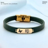 14 Ayar Altın Plakalı Doğum Ayına Özel Doğal Yeşil Derili Kelebek Figürlü Hediye Bileklik-650 thumbnail 1