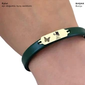 14 Ayar Altın Plakalı Burca Özel Kelebek Figürlü Doğal Yeşil Derili Hediye Bileklik-650 thumbnail 3