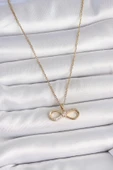 pilelistore 316L Çelik Gold Renk Zincir Zirkon Taşlı Sonsuzluk Model Kadın Kolye - TJ-BKO10106 - 2