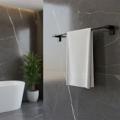 Siyah Metal Uzun Havluluk 49 cm  Duvara Monte Vidalı Lüks Banyo Asma Askı Çubuk Tasarım thumbnail 3