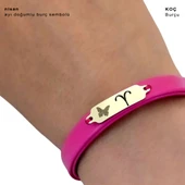 14 Ayar Altın Plakalı Doğum Ayına Özel Doğal Pembe Derili Kelebek Motifli Hediye Bileklik-651 thumbnail 3