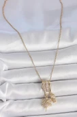 pilelistore 316L Çelik Gold Renk Zirkon Taşlı Sallantı Melek Figür Charm Kadın Kolye - TJ-BKO10099 - 2