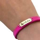 14 Ayar Altın Plakalı İsme Özel Doğal Pembe Derili Kelebek Motifli Hediye Bileklik-651 thumbnail 3