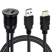 Powermaster PM-12428 USB 3.0 + HDMI 2 Metre Uzatma Kablolu Araç Kontrol Paneli (Gömme Montaj) - 2