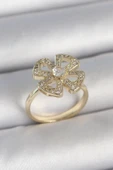 pilelistore Pirinç Gold Renk Zirkon Taşlı Yonca Model Ayarlanabilir Kadın Yüzük - TJ-BYK3719 - 1