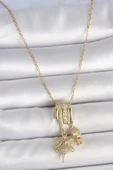 pilelistore 316L Çelik Gold Renk Zirkon Taşlı Sallantı Melek Figür Charm Kadın Kolye - TJ-BKO10099 - 1