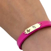 14 Ayar Altın Plakalı Sembole Özel Doğal Pembe Derili Kelebek Motifli Hediye Bileklik-651 thumbnail 3