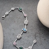 Kadın 925 Ayar Gümüş Renkli Taşlı Trend Zarif Bileklik thumbnail 4