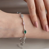 Kadın 925 Ayar Gümüş Renkli Taşlı Trend Zarif Bileklik thumbnail 3