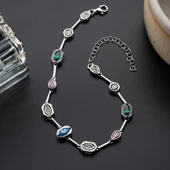 Kadın 925 Ayar Gümüş Renkli Taşlı Trend Zarif Bileklik thumbnail 6