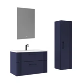 Orka Bari 85 cm Mat Lacivert LED'li Aynalı Banyo Dolabı Takımı ve Boy Dolabı thumbnail 1