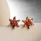 925 Ayar Gümüş Kırmızı Taşlı Lotus Çiçeği Küpe thumbnail 3