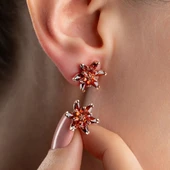 925 Ayar Gümüş Kırmızı Taşlı Lotus Çiçeği Küpe thumbnail 4