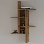 Madagaskar Duvar Rafı – Asimetrik Tasarım, Duvara Monte Dekoratif Kitaplık - Antik Ceviz - 3