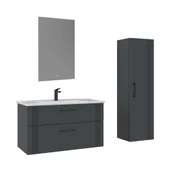 Orka Bari 100 cm Mat Antrasit LED'li Aynalı Banyo Dolabı Takımı ve Boy Dolabı thumbnail 1