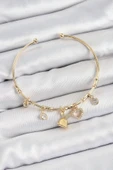pilelistore Pirinç Zirkon Taşlı Tavşan Ve Kalp Model Gold Renk Charm Bileklik - TJ-BB7357 - 1
