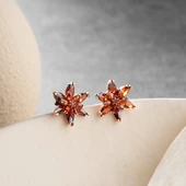 925 Ayar Gümüş Kırmızı Taşlı Lotus Çiçeği Küpe thumbnail 5