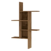 Madagaskar Duvar Rafı – Asimetrik Tasarım, Duvara Monte Dekoratif Kitaplık - Antik Ceviz - 4