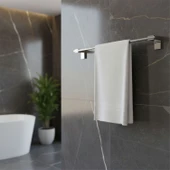 Krom Gümüş Metal Uzun Havluluk 49 cm Duvara Monte Vidalı Lüks Banyo Asma Askı Çubuk Tasarım thumbnail 3