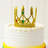 pilelistore Altın Işıltılı İnce Pasta Tacı Pasta Üstü Taç Plastik Malzeme 8x8 cm - 1