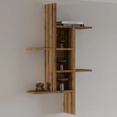 Madagaskar Duvar Rafı – Asimetrik Tasarım, Duvara Monte Dekoratif Kitaplık - Antik Ceviz - 1