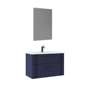 Orka Bari 85 cm Mat Lacivert LED'li Aynalı Banyo Dolabı Takımı thumbnail 1