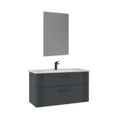 Orka Bari 100 cm Mat Antrasit LED'li Aynalı Banyo Dolabı Takımı thumbnail 1