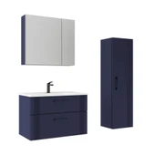 Orka Bari 85 cm Mat Lacivert Banyo Dolabı Takımı ve Boy Dolabı thumbnail 1