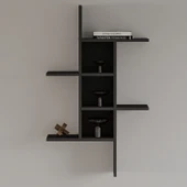 Madagaskar Duvar Rafı – Asimetrik Tasarım, Duvara Monte Dekoratif Kitaplık - Antrasit - 2