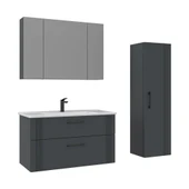Orka Bari 100 cm Mat Antrasit Banyo Dolabı Takımı ve Boy Dolabı thumbnail 1