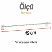 Krom Gümüş Metal Uzun Havluluk 49 cm Duvara Monte Vidalı Lüks Banyo Asma Askı Çubuk Tasarım thumbnail 2