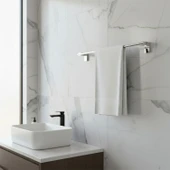 Krom Gümüş Metal Uzun Havluluk 49 cm Duvara Monte Vidalı Lüks Banyo Asma Askı Çubuk Tasarım thumbnail 5