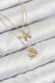 pilelistore Pirinç Zirkon Taşlı Yıldız Ve Ay Model Gold Renk Kadın Kolye - TJ-BKO10422 thumbnail 1