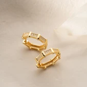 925 Ayar Gümüş Taşlı Köşeli Halka Küpe - 2