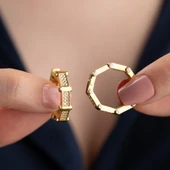 925 Ayar Gümüş Taşlı Köşeli Halka Küpe - 3