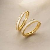 925 Ayar Gümüş Baget Taşlı Halka Küpe thumbnail 2