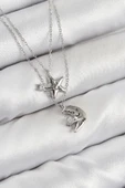 pilelistore Pirinç Zirkon Taşlı Yıldız Ve Ay Model Gümüş Renk Kadın Kolye - TJ-BKO10423 thumbnail 1