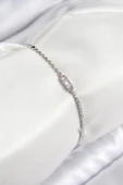 pilelistore Pirinç Zirkon Taşlı Dikdörtgen Model Ezme Zincir Gümüş Renk Kadın Bileklik - TJ-BB7594 - 1